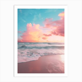 Beach And Sunset With Waves And Cloud Pink Blue Photography 3 Art Print