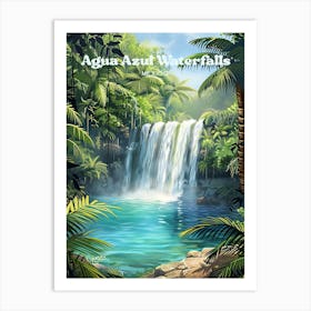 Agua Azul Waterfalls Beautiful Digital Travel Illustration Art Print