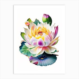 Lotus Flower In Garden Decoupage 4 Art Print
