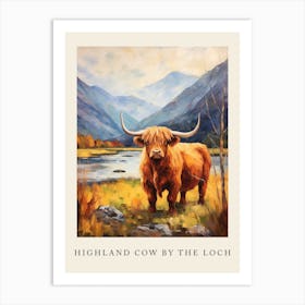 Highland Cow Impressionism Style Painting By The Loch Poster Art Print