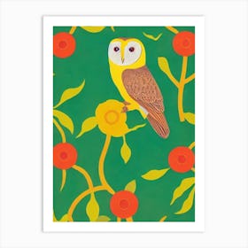 Barn Owl Midcentury Illustration Bird Art Print