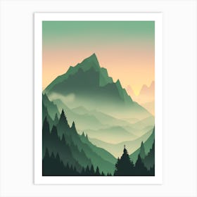 Misty Mountains Vertical Composition In Green Tone 98 Art Print