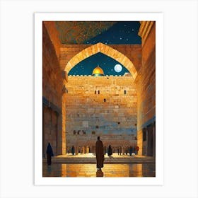 The Western Wall - Dome Of The Rock - Trippy Abstract Cityscape Iconic Wall Decor Visionary Psychedelic Fractals Fantasy Art Cool Full Moon Third Eye Space Sci-fi Awesome Futuristic Ancient Paintings For Your Home Gift For Him Art Print