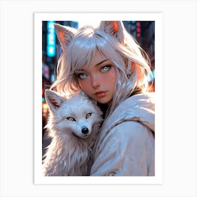 Anime Girl With Fox 2 Art Print