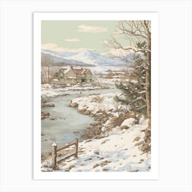 Vintage Winter Illustration Abisko Sweden Art Print