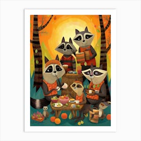 Raccoon Family Picnic Abstract 1 Art Print