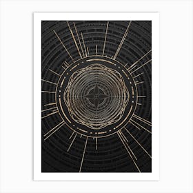 Geometric Glyph Symbol in Gold with Radial Array Lines on Dark Gray n.0120 Art Print