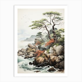 Aogashima Island In Tokyo, Japanese Brush Painting, Ukiyo E, Minimal 1 Art Print