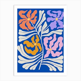 Floral Pattern On A Blue Background Art Print