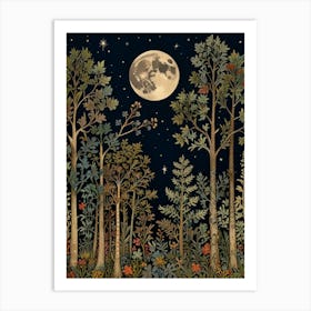 Moonlight In The Forest Style William Morris 1 Art Print 2 Art Print