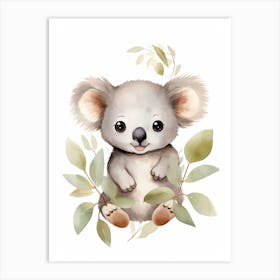 Koala Watercolour In Autumn Colours 3 Art Print