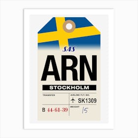 Stockholm (ARN) Sweden Vintage Airline Luggage Tag Art Print