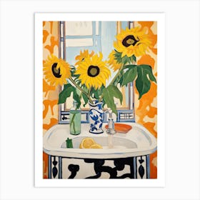 Bathroom Vanity Painting With A Sunflower Bouquet 4 Art Print