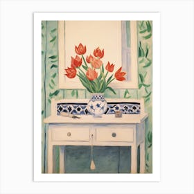 Bathroom Vanity Painting With A Tulip Bouquet 1 Art Print