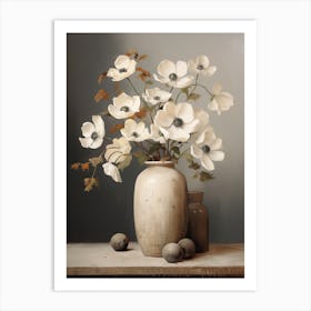 Anemone, Autumn Fall Flowers Sitting In A White Vase, Farmhouse Style 1 Art Print