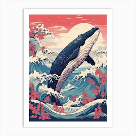 Whale Animal Drawing In The Style Of Ukiyo E 1 Art Print