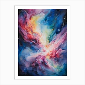 Abstract Watercolor Of A Vivid Pink Nebula With An Explosion At Its Core Galaxies Unfurling In The 2 1 Art Print