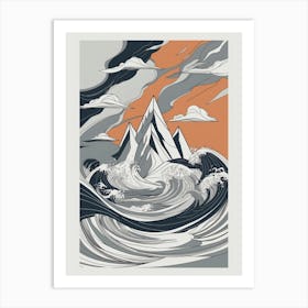 Waves And Mountains 3 Art Print