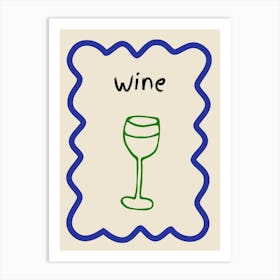 Wine Doodle Poster Blue & Green Art Print