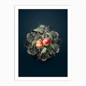 Vintage Peach Fruit Wreath on Teal Blue n.0466 Art Print