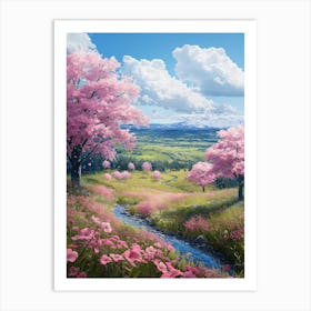 Cherry Blossom Stream Poster Art Print