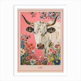 Floral Animal Painting Cow 2 Poster Art Print