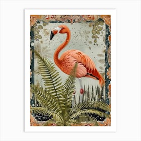 Greater Flamingo And Ferns Boho Print 4 Art Print