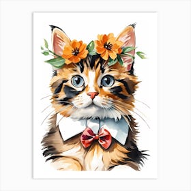 Calico Kitten Wall Art Print With Floral Crown Girls Bedroom Decor (14)  Art Print