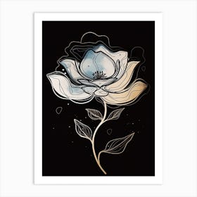 Line Art Lotus Flowers Illustration Neutral 6 Art Print
