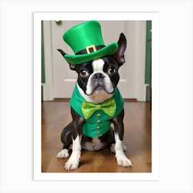 St Patrick'S Day Boston Terrier Art Print