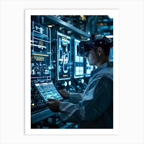 Cyber Industrial Factory With An Ai Manager Overseeing A Network Of Robotic Welding Arms And Automat (6) Art Print