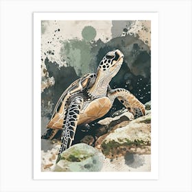 Sea Turtle On The Rocky Beach Watercolour Inspired 2 Art Print