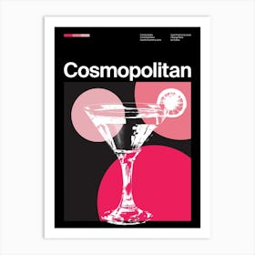 Mid Century Dark Cosmopolitan Cocktail Art Print