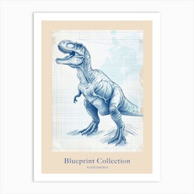 Plateosaurus Dinosaur Blue Print Sketch 2 Poster Art Print