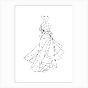 Line Drawing Of A Woman In A Dress Minimalist Line Art Monoline Illustration Art Print