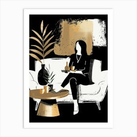 Woman Sitting On Couch Art Print