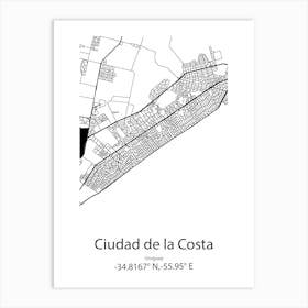 Ciudad De La Costa,Uruguay Minimalist Map Art Print