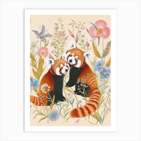 Folksy Floral Animal Drawing Red Panda 4 Art Print