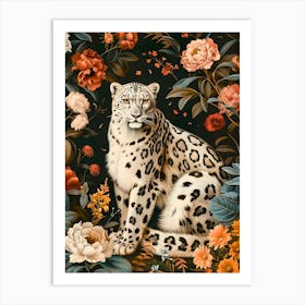 Snow Leopard Inspired by William Morris Art Print