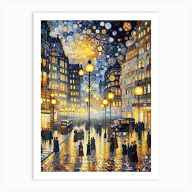 Walking In The Street Vintage Art Print