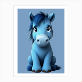 Cute Blue Horse Art Print