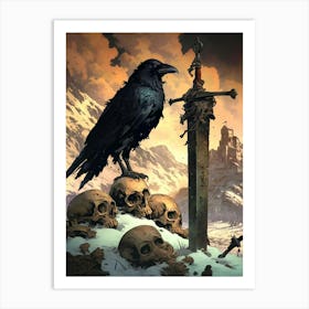 Raven And Skulls Art Print