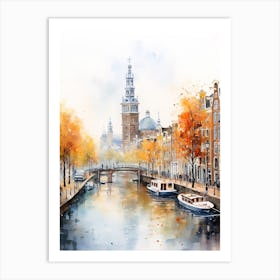 Amsterdam, Netherlands In Autumn Fall, Watercolour 2 Art Print