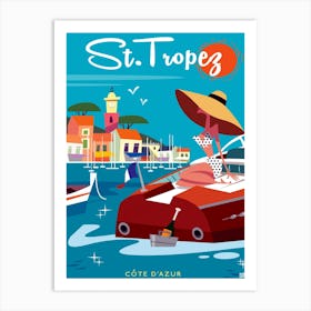St Tropez Poster Blue Art Print