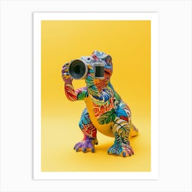 Patterned Toy Dinosaur Taking A Photo Art Print