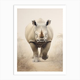 Rhino Walking Portrait 4 Art Print