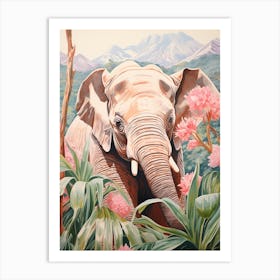 Elephant With Tropical Flowers Art Print