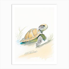 Hatching Sea Turtle, Sea Turtle Pencil Illustration 2 Art Print