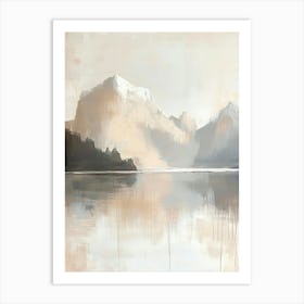 Contemporary Painting, Mountain Landscape, Abstract Art In A Calm Beige And White Color Palette Art Print