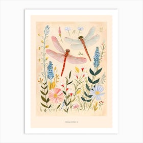 Folksy Floral Animal Drawing Dragonfly 2 Poster Art Print